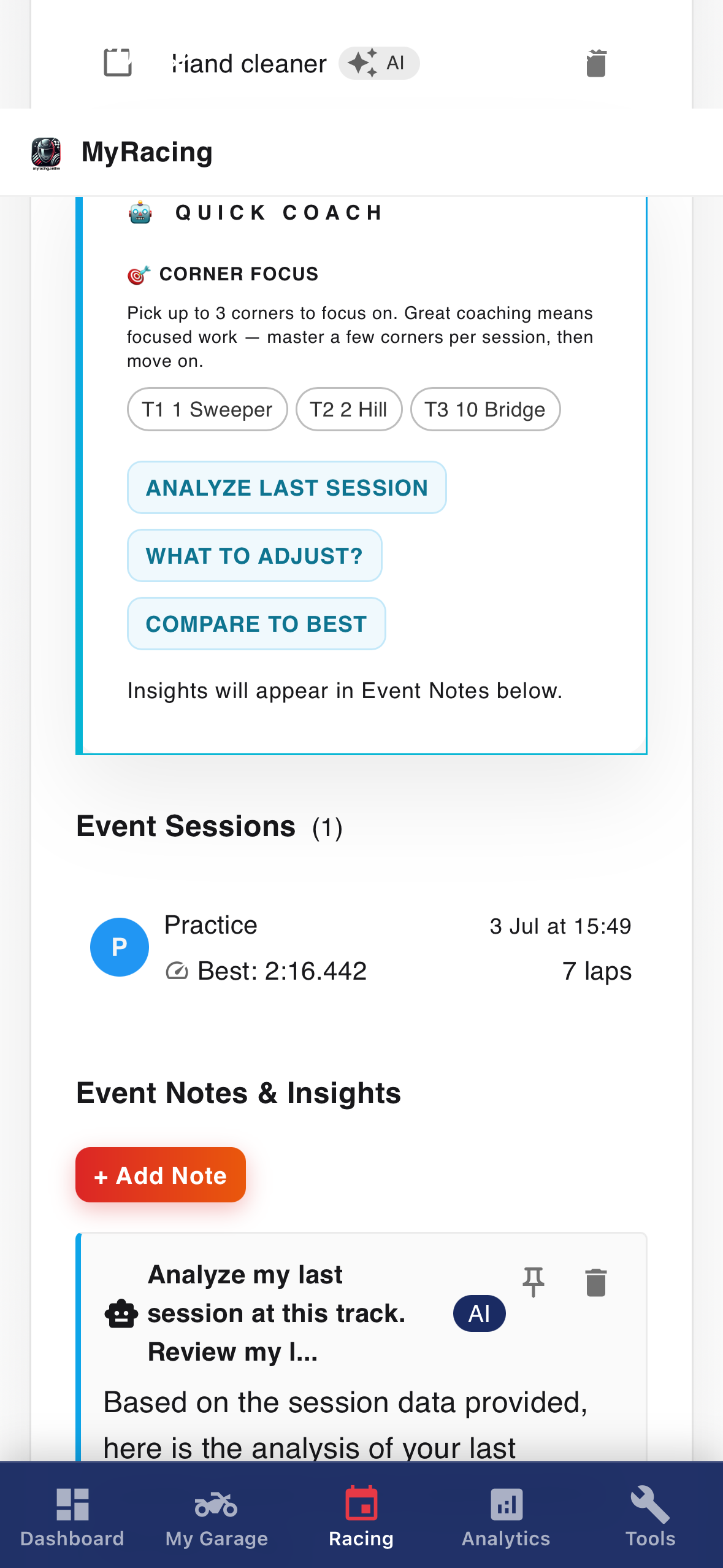 Events — at the track
