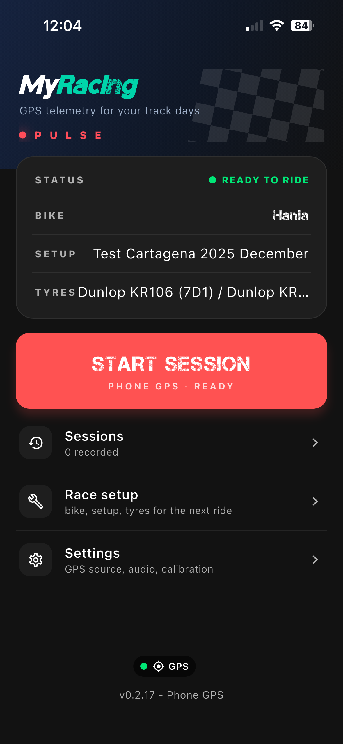 MyRacing Pulse — session ready to start